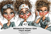 Whimsical Nurse Girl Clipart Bundle, a Seasonal Illustration by CreationArt (Thumbnail 1 of 5)
