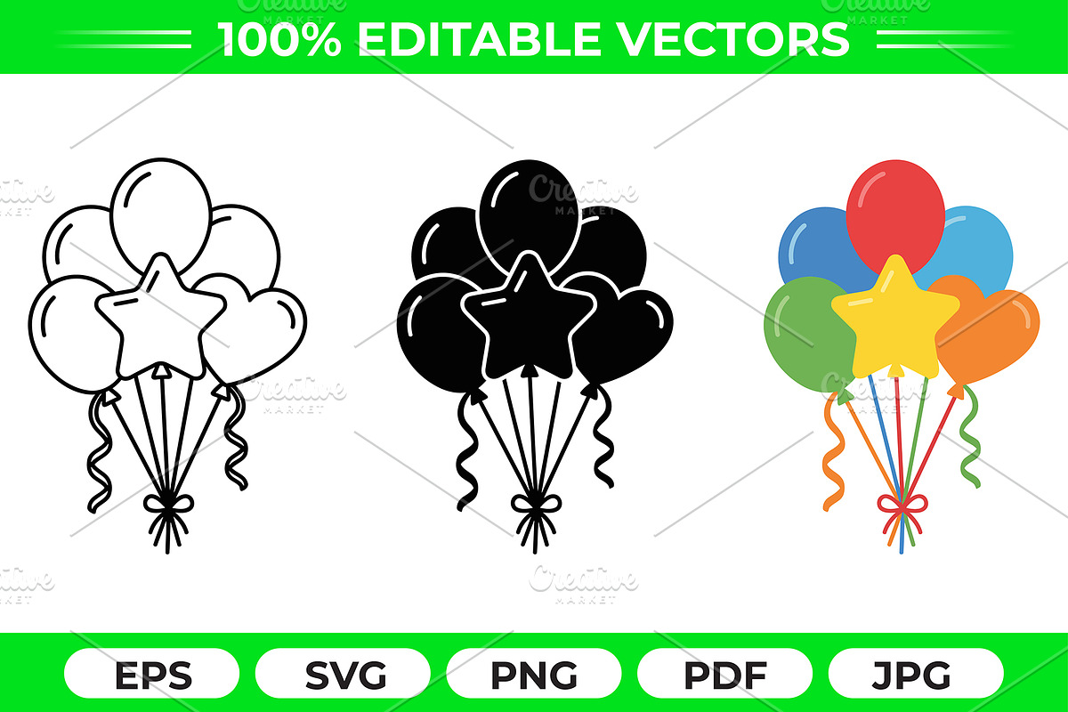 Balloon Party Vector Trio Pack, an Object Graphic by Artonix (Photo 1 of 3)
