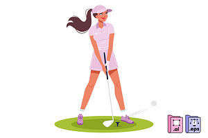 Female Golfer Vector, a Person Illustration by MISS CHATZ