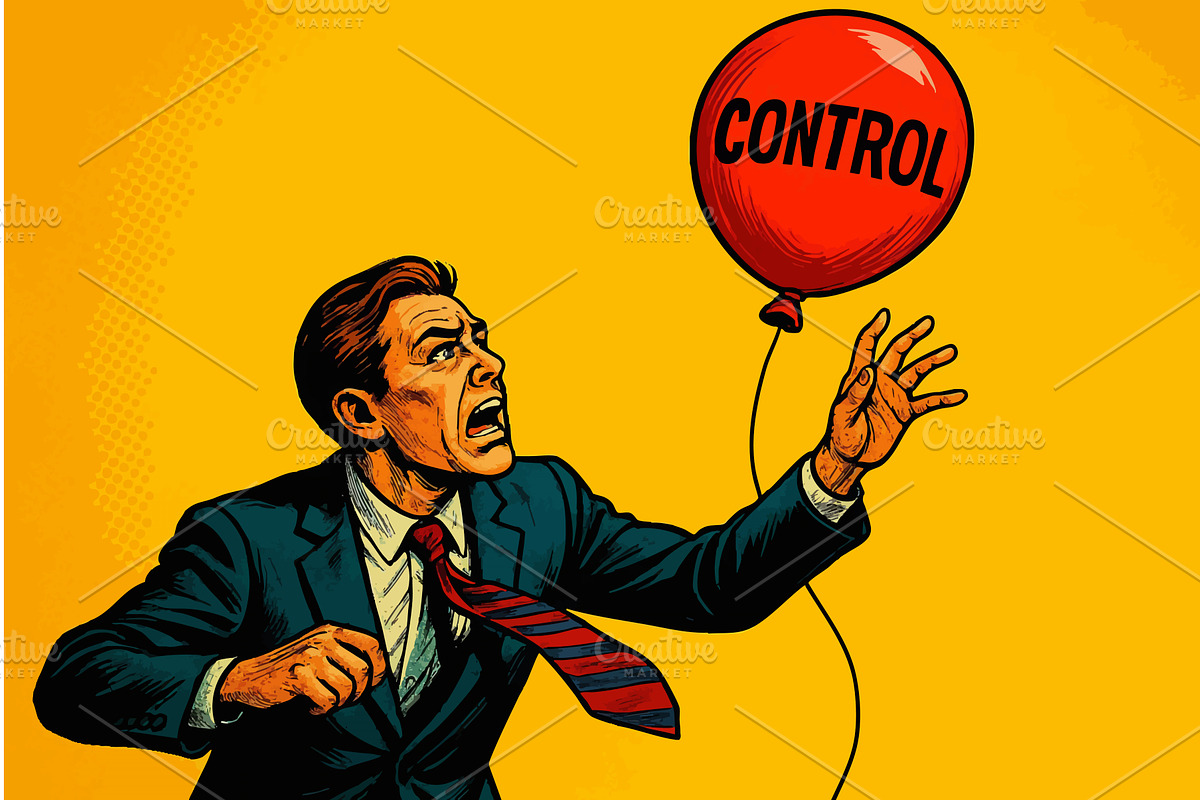 Businessman Losing Control Balloon, a Person Illustration by AlexArt