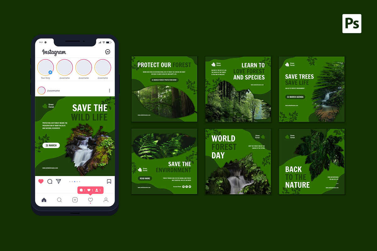Green Forest Instagram Post, a Social Media Template by CavenArt (Photo 3 of 5)