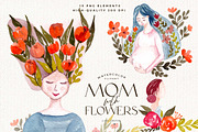 Mom with Flowers Watercolor Clipart, an Illustration by Mia Digital (Thumbnail 1 of 8)