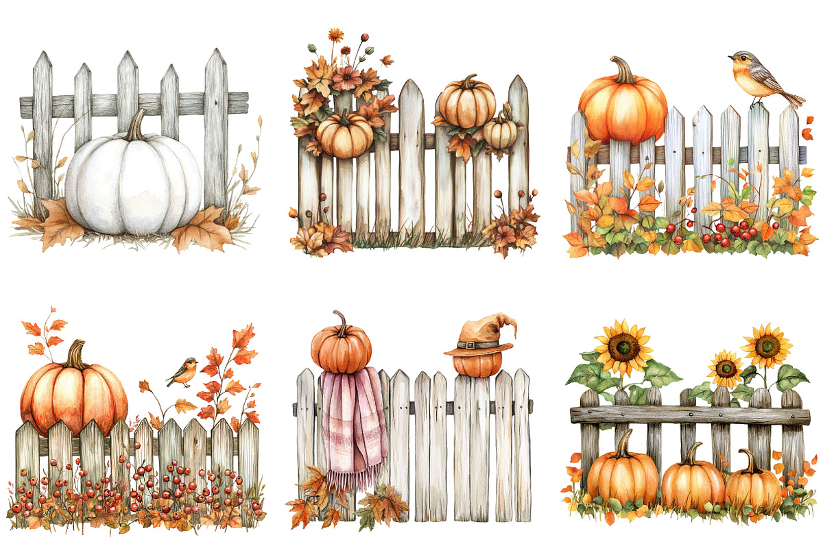 Fall Pumpkin Fence Clipart, an Illustration by CitraGraphics (Photo 4 of 6)
