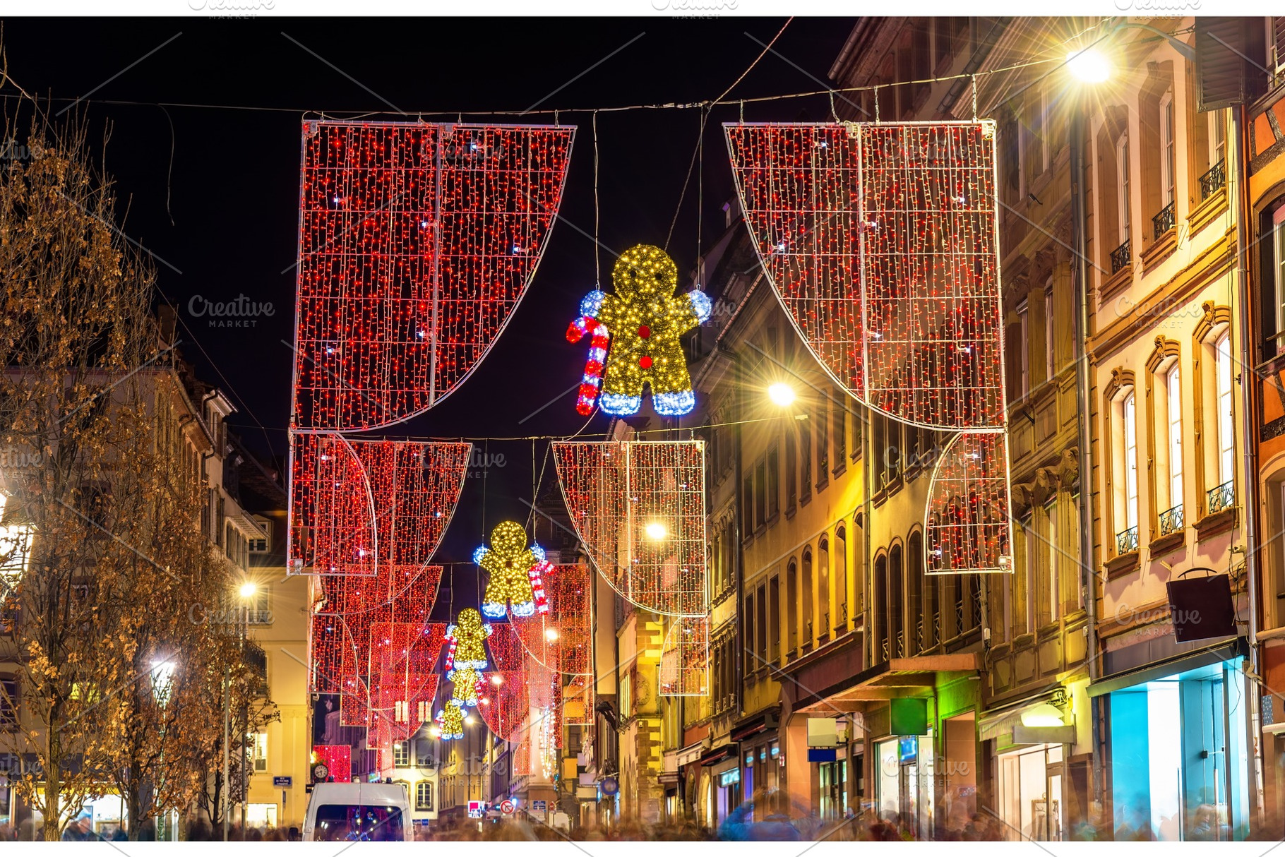 Christmas decorations on streets of strasbourg alsace france stock photo, an Architecture Photo by Leonid Andronov