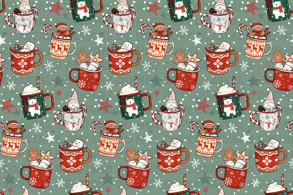 Hot Cocoa Mugs Seamless Pattern, a Pattern Graphic by Coastal 5 Designs (Photo 2 of 3)