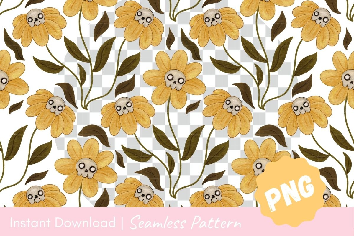 Skull Blossom Seamless Pattern, a Pattern Graphic by CpSnowy (Photo 2 of 5)