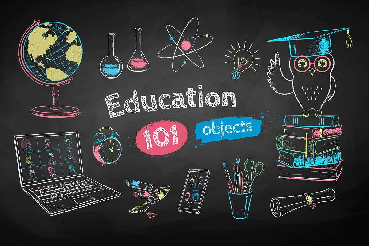 Chalked education set (color), an Object Graphic by Sonya Illustrations (Photo 1 of 9)