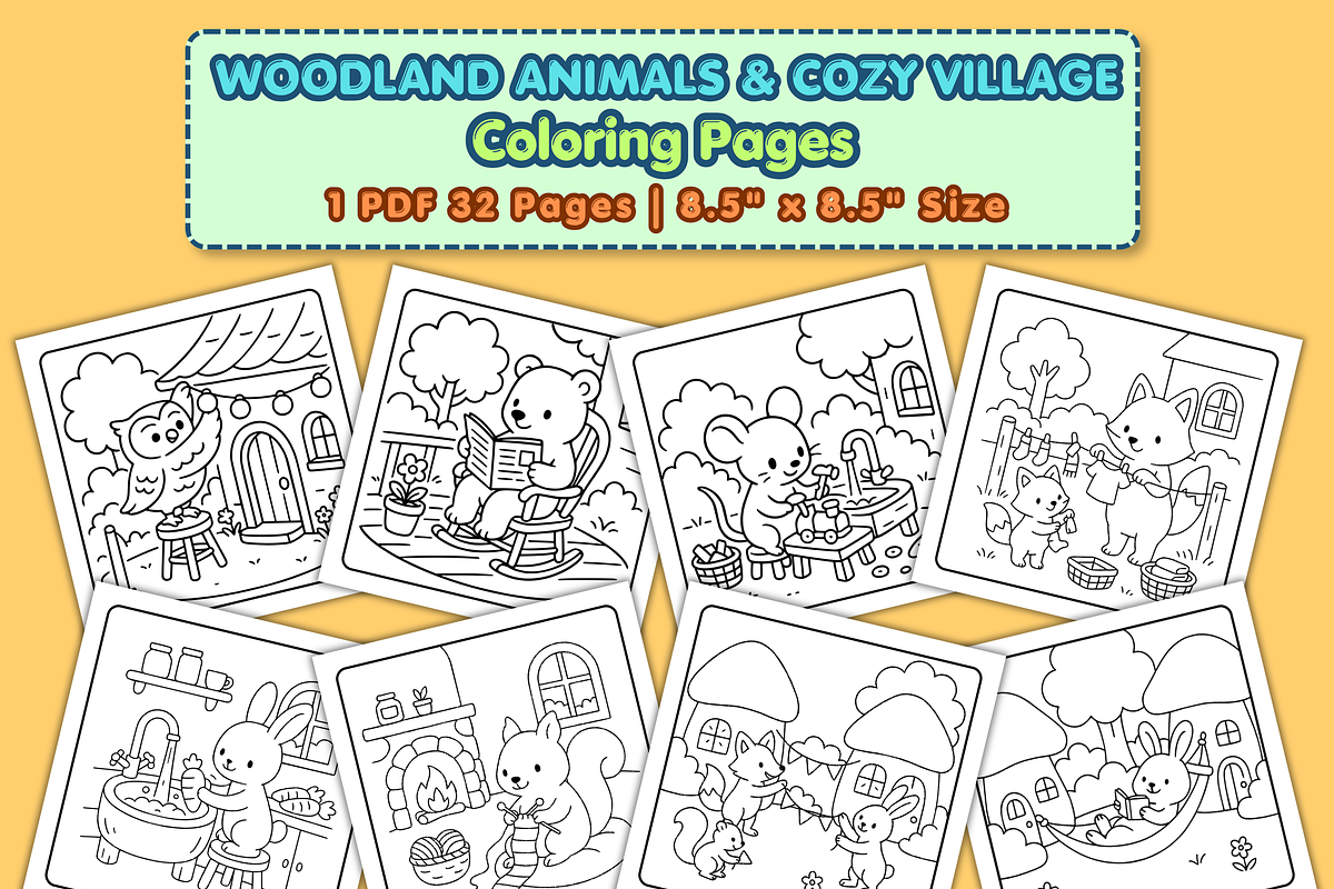 WOODLAND ANIMALS COLORING PAGES, an Animal Illustration by Vachira Digital Studio (Photo 3 of 4)