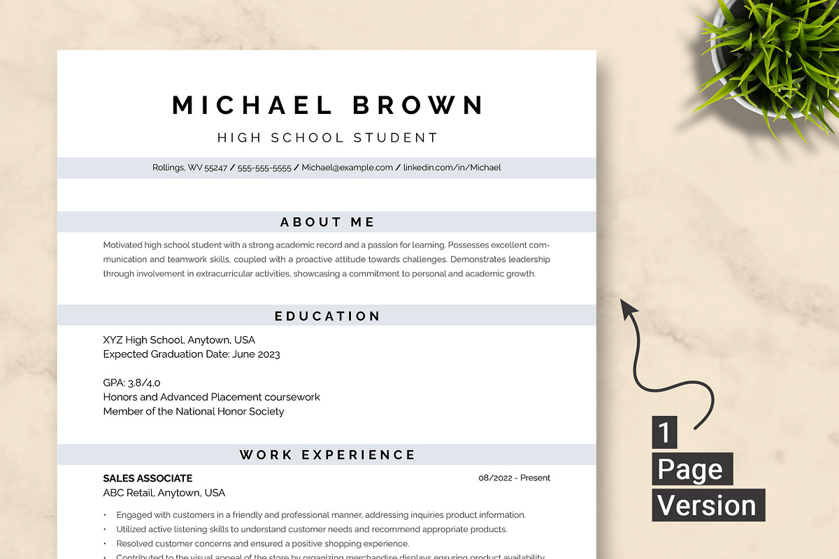 High School Student Resume Template, a Resume Template by ResumeInventor (Photo 2 of 9)