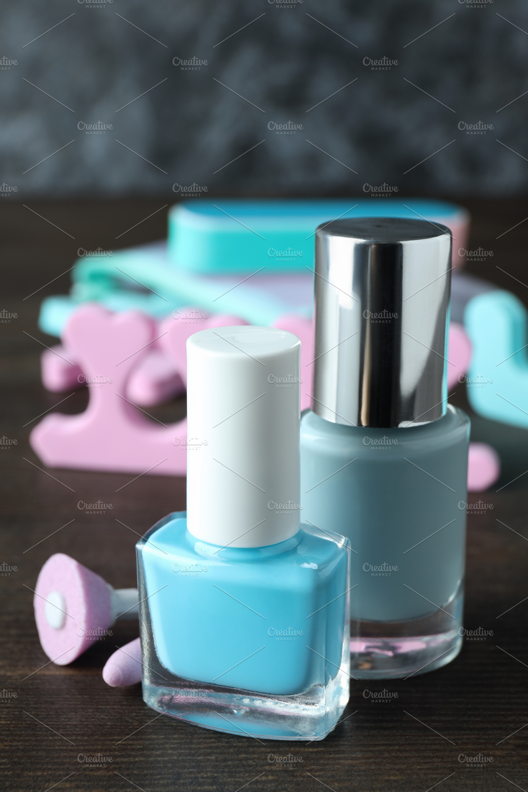 Concept of nail care with manicure accessories on grey textured, a Beauty & Fashion Photo by AtlasStudio PRO