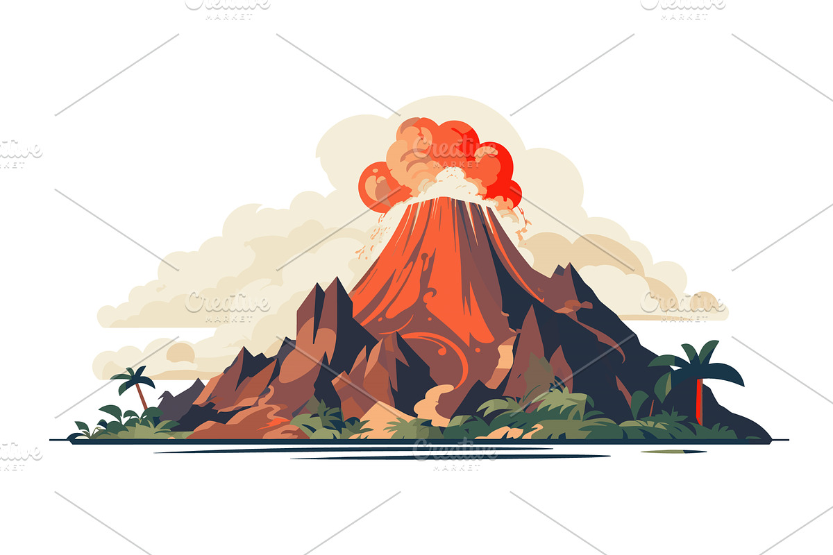 Erupting volcano smoke lava flow, an Illustration by Vectorstockersland