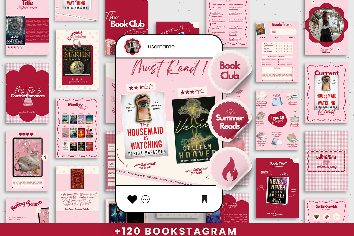 Bookstagram template Instagram Canva, a Social Media Template by PixelBloomClub (Photo 1 of 8)