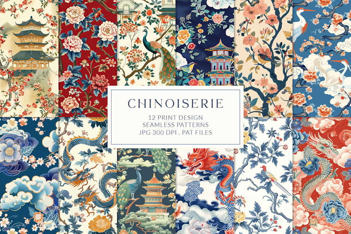 Chinoiserie Print Seamless Patterns, a Pattern Graphic by Olya Creative (Photo 1 of 20)