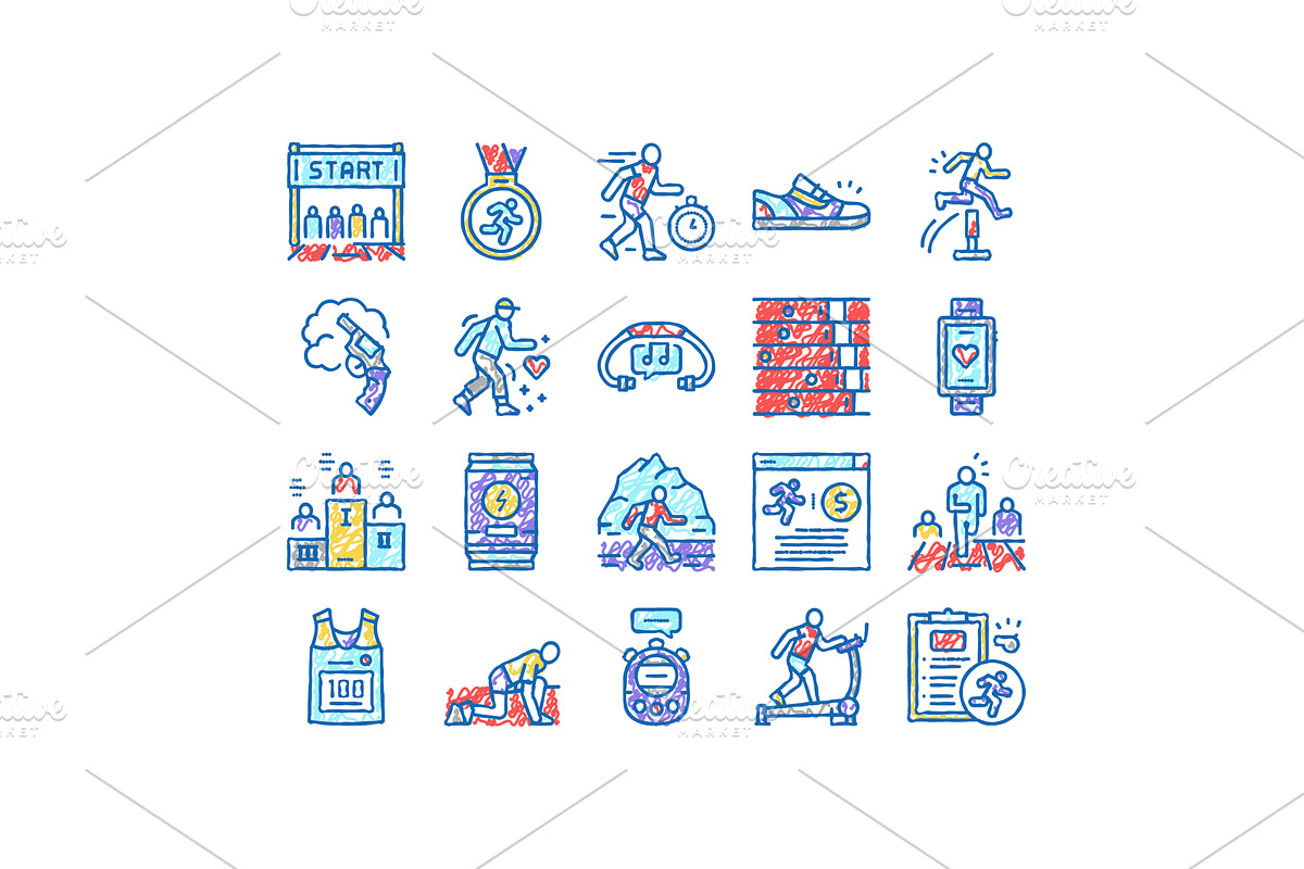 Running Athletic Sport set Icons, an Object Illustration by pikepicture