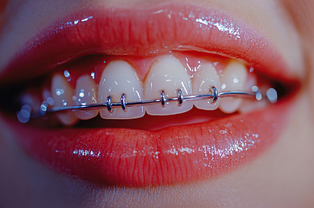 Young woman with modern braces on teeth, dental care concept, a Health & Medical Photo by AlyaAnd