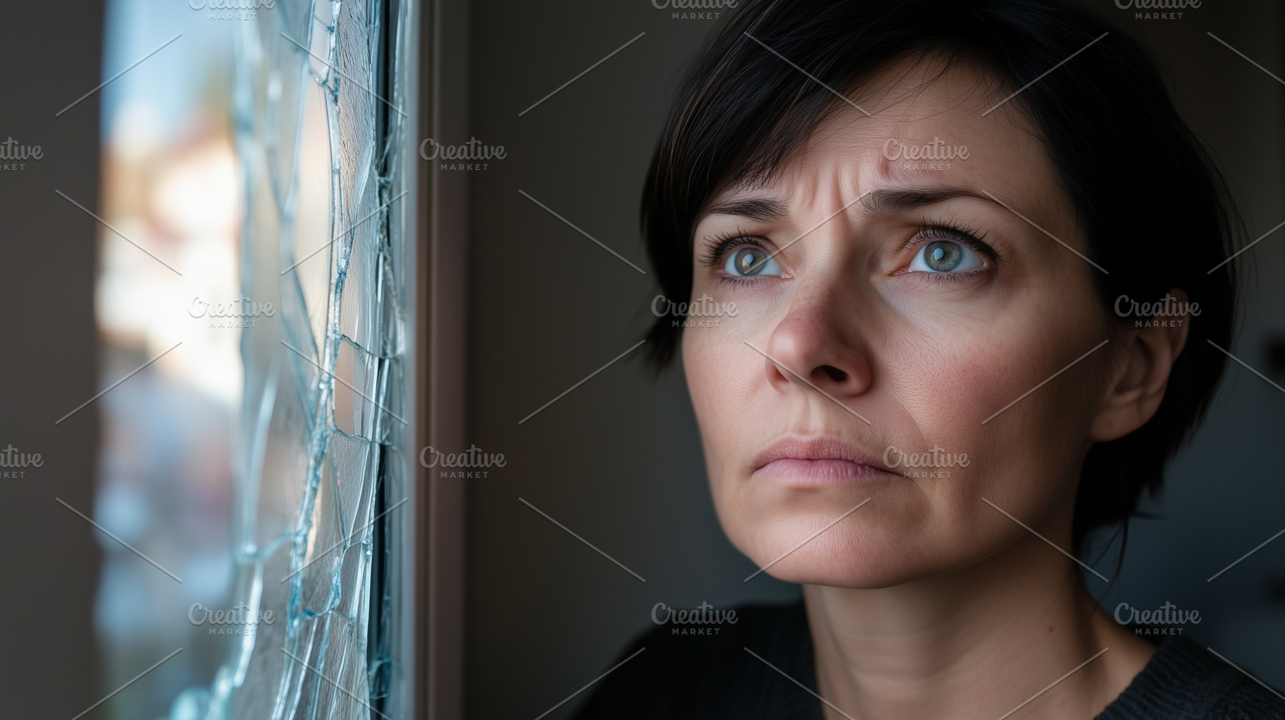 Worried woman looks out through, a Person Photo by MistyDay
