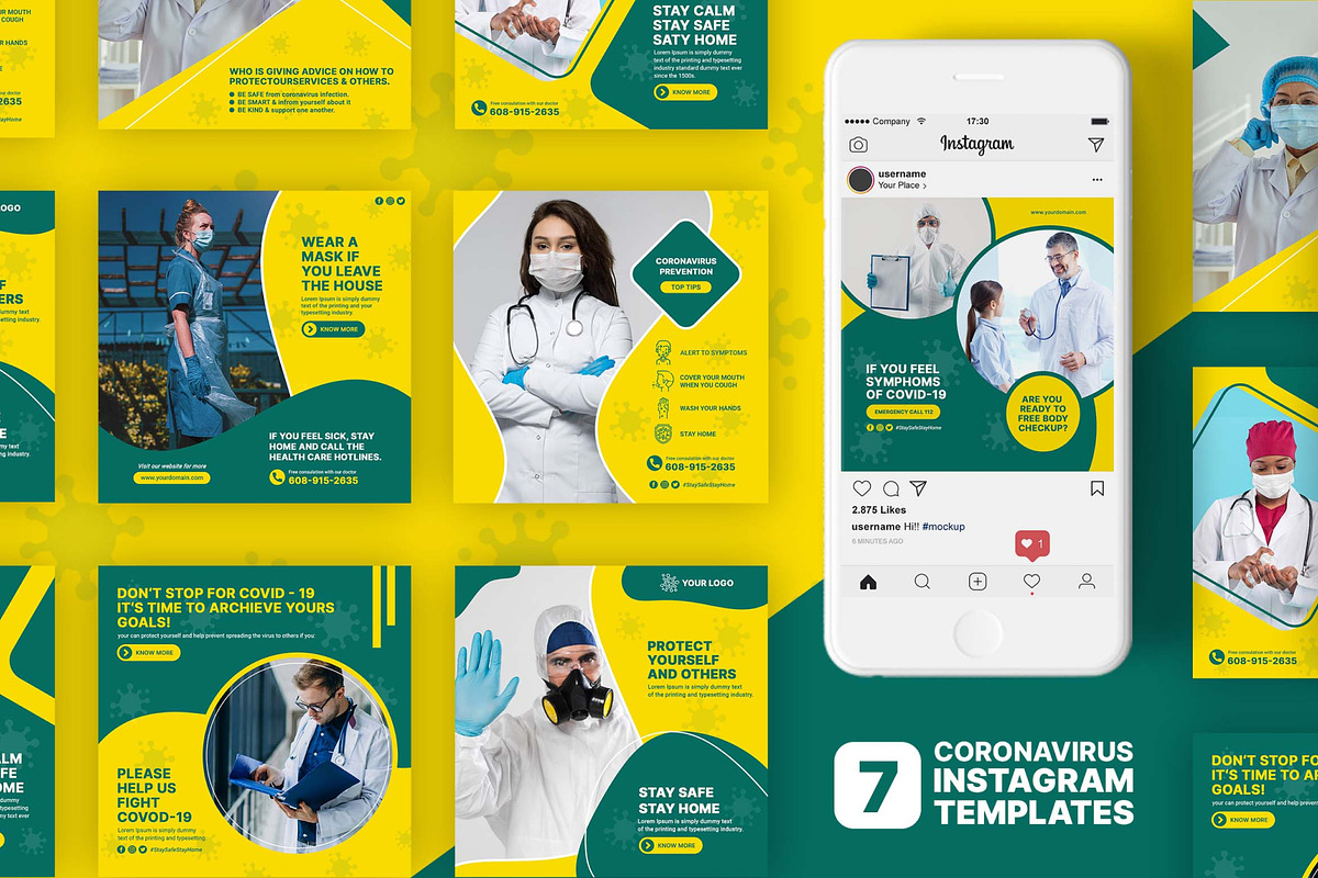 Coronavirus Instagram Templates, a Social Media Template by Goodsdune