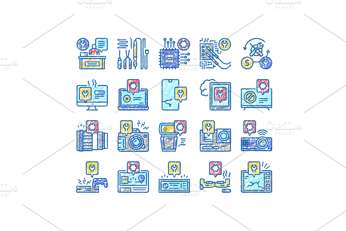 Electronic Repair set Icons hand, an Object Illustration by pikepicture