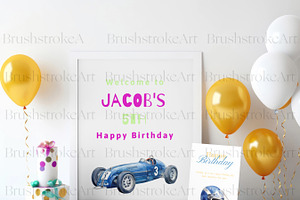 Blue Racing Car Clipart, Vintage Car