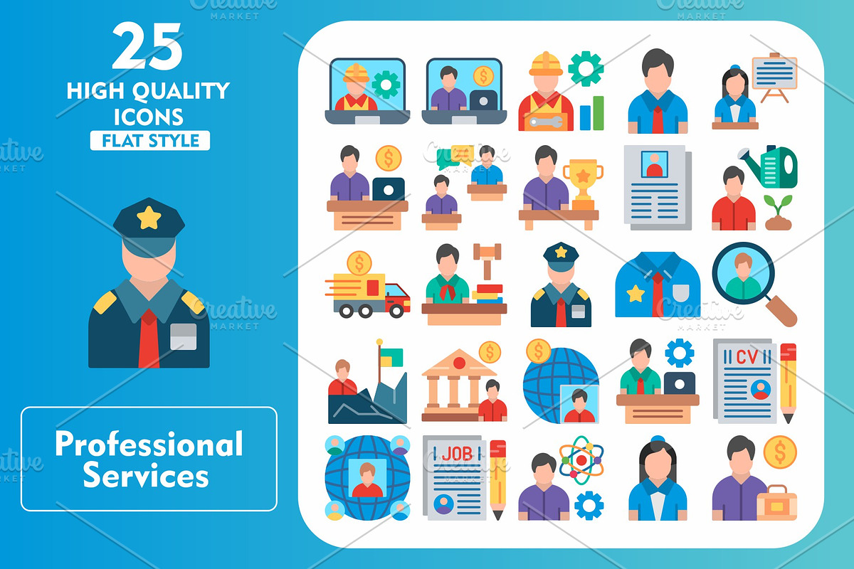 25 Professional services Flat Icons, an Icon by Pexelpy