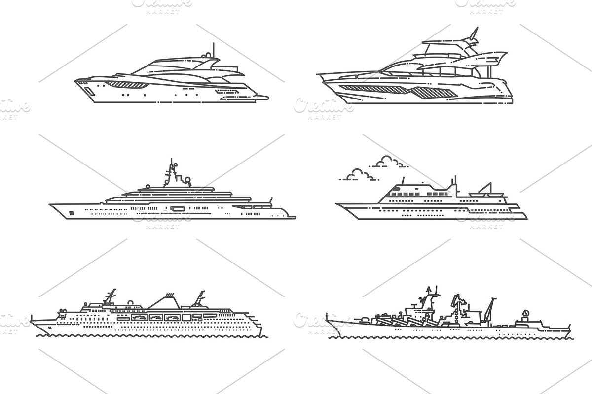 Vector Line set of Ships and Boats, a Transportation Illustration by Tettygreen (Photo 3 of 3)