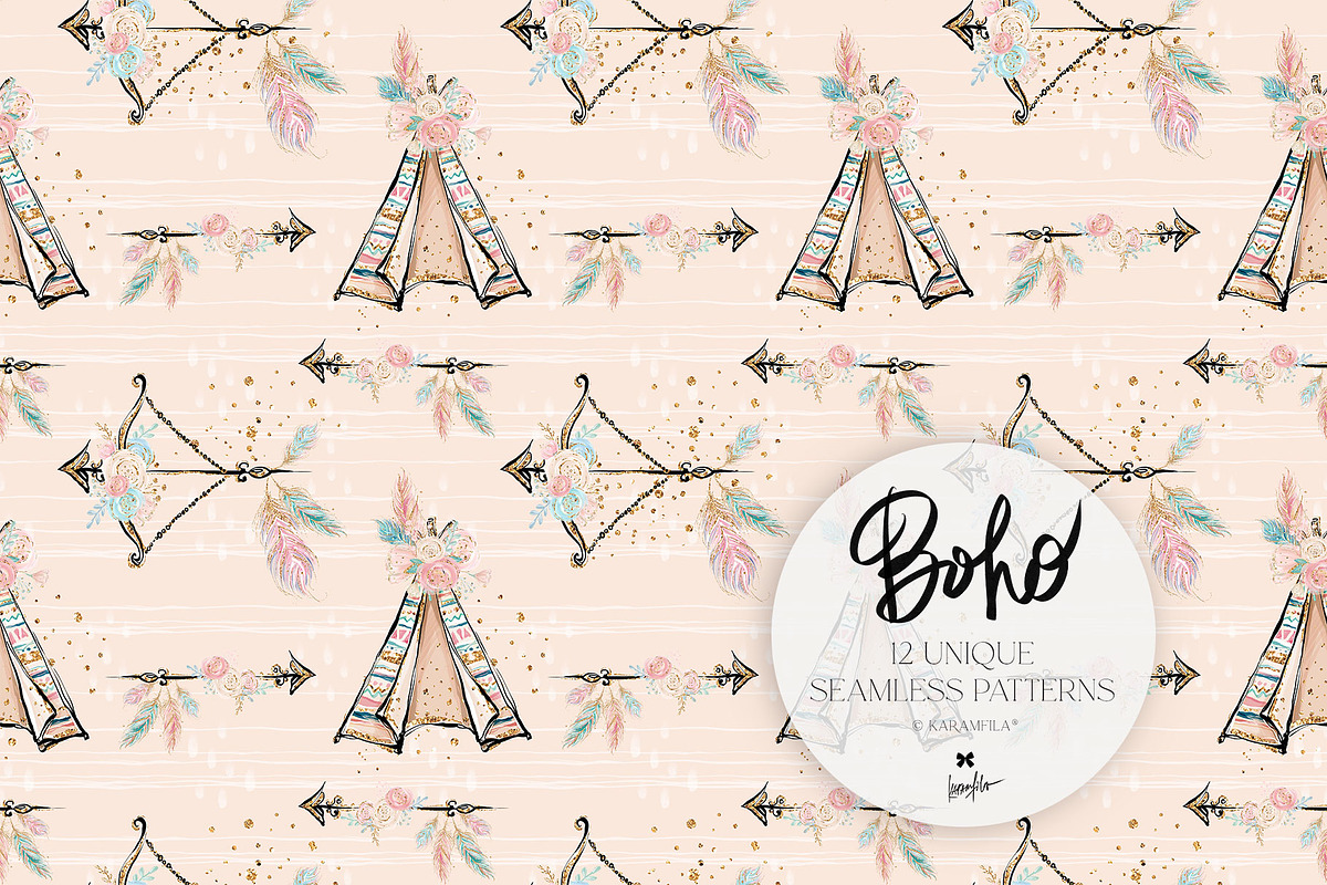 Boho Tribal Animal Seamless Patterns, a Pattern Graphic by KaramfilaS (Photo 8 of 19)