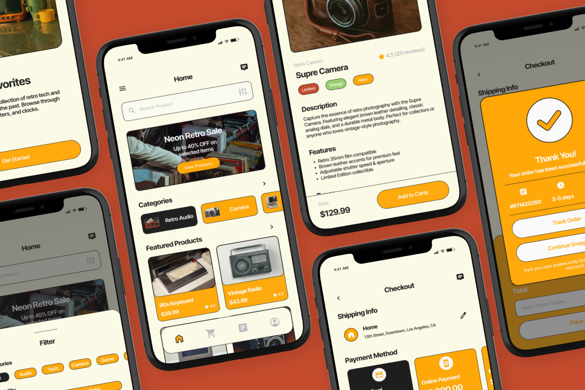 Retrome - Retro Tech E-commerce UI, an App Template by trabaskriya