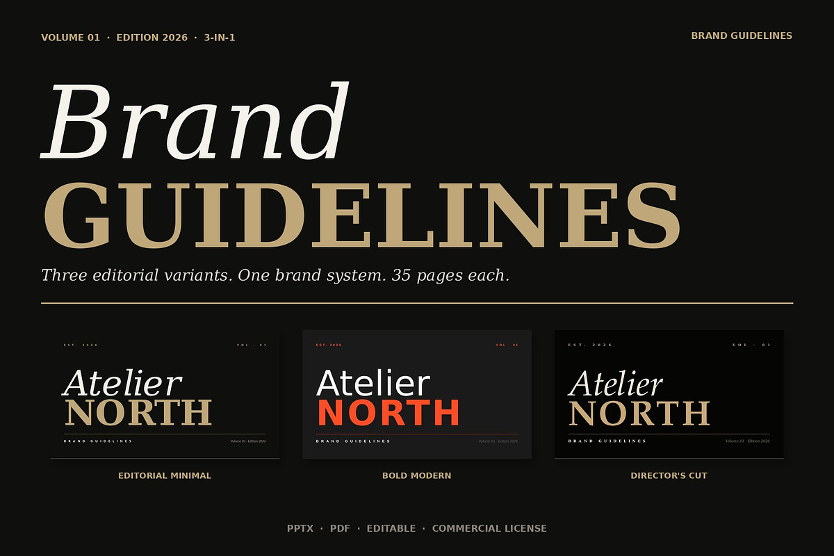 Brand Guidelines Template — 3-in-1, a Branding & Logo Template by Just Necessary (Photo 1 of 9)