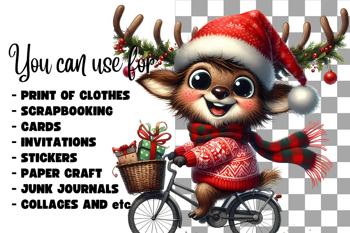 Funny Christmas reindeers clipart, an Animal Illustration by AnetArtStore (Photo 6 of 8)