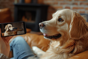 Golden Retriever on Phone Screen: A, an Animal Photo by Pixeness Studio