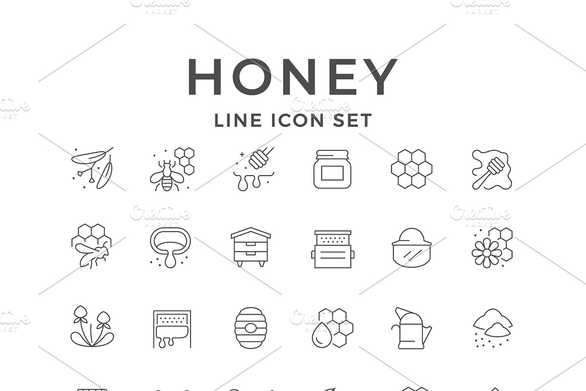 Set line icons of honey, an Outline Icon by motorama