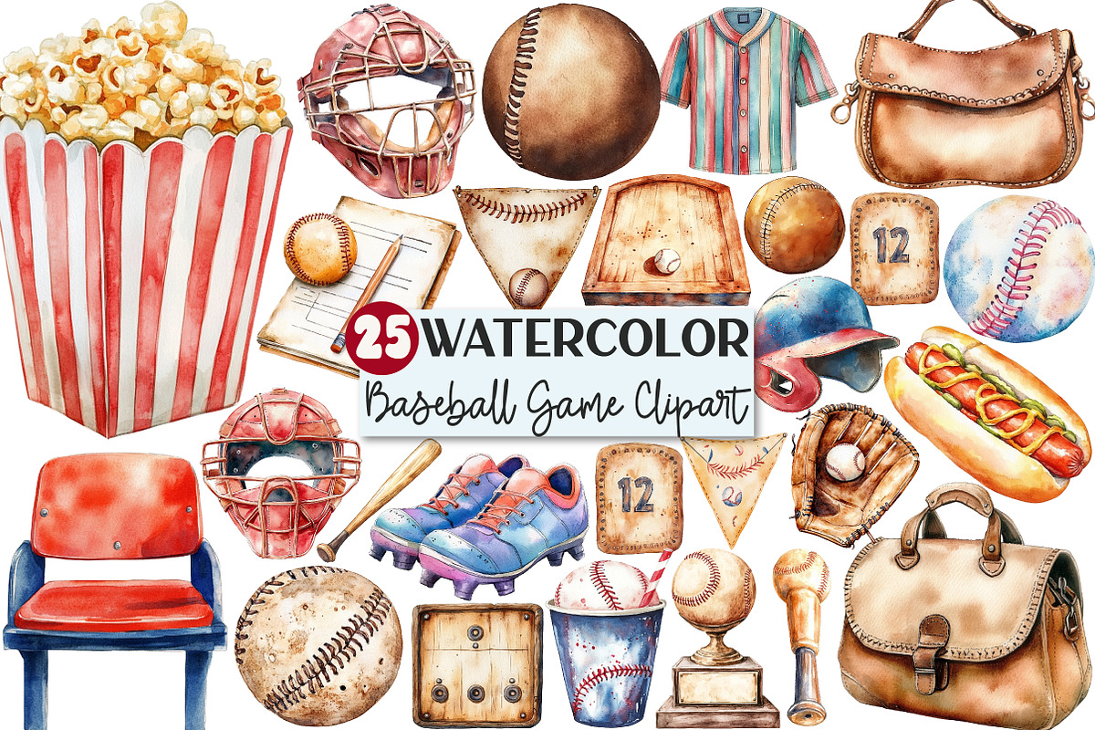 Vintage Baseball Game Day Clipart, an Illustration by Rose Art (Photo 1 of 4)