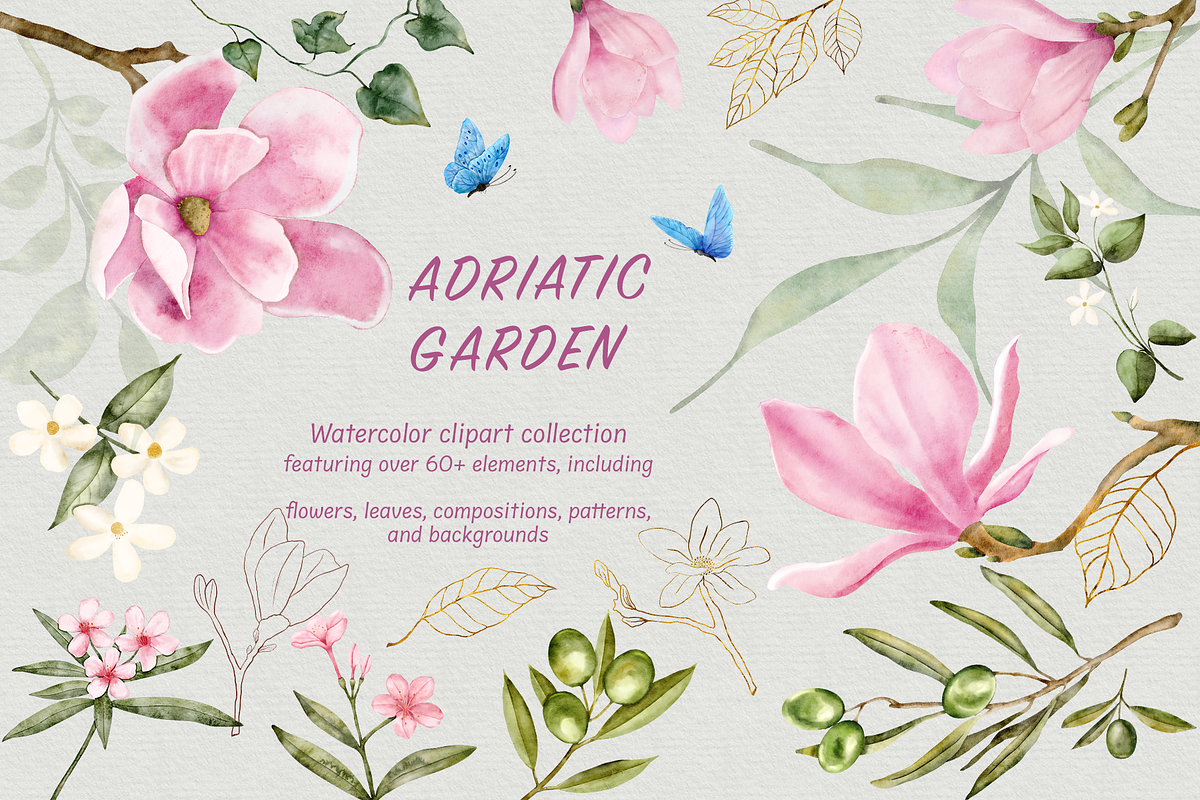 Adriatic Garden Watercolor Set, a Decorative Illustration by Aurella Art (Photo 1 of 16)