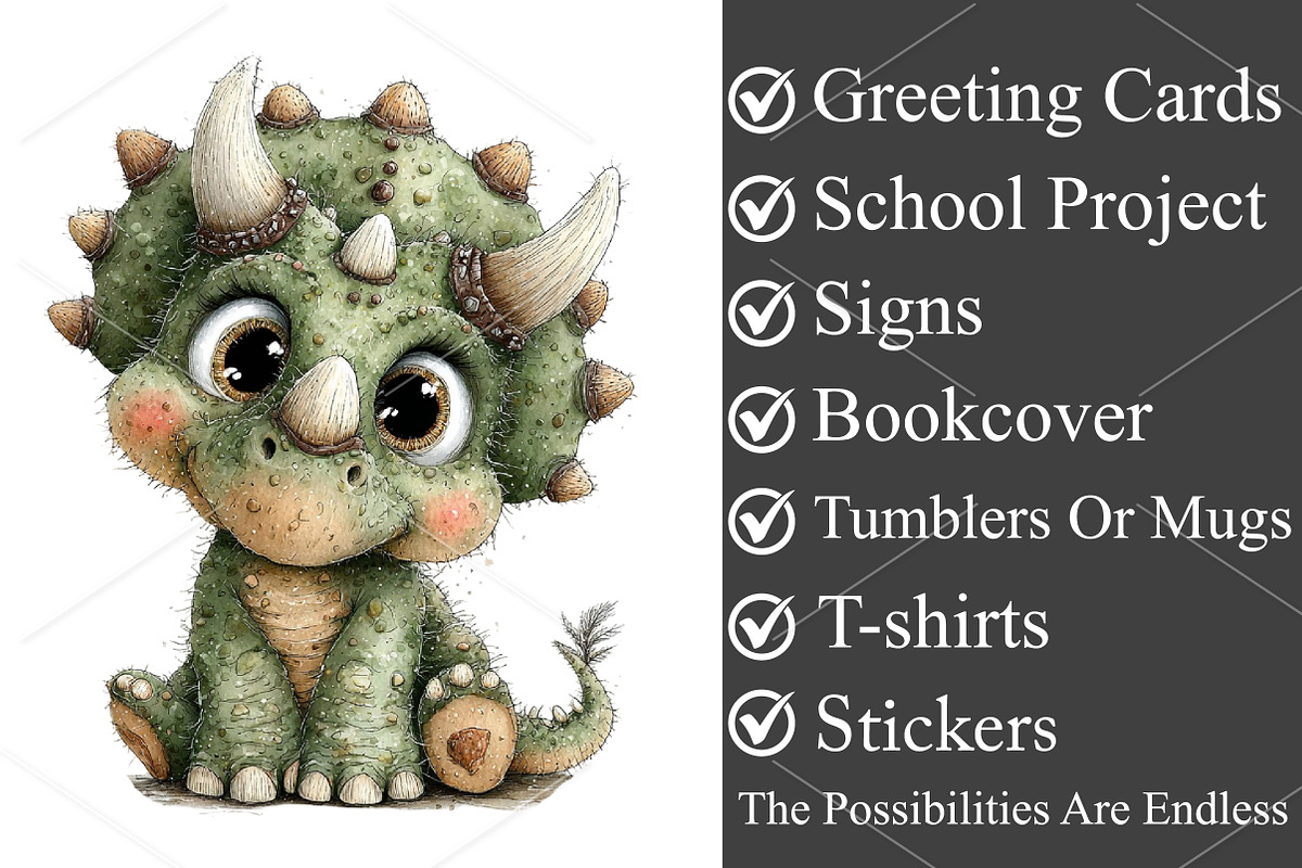 Whimsical Cute Dinosaur Clipart, a Seasonal Illustration by Canvas Craft (Photo 3 of 7)