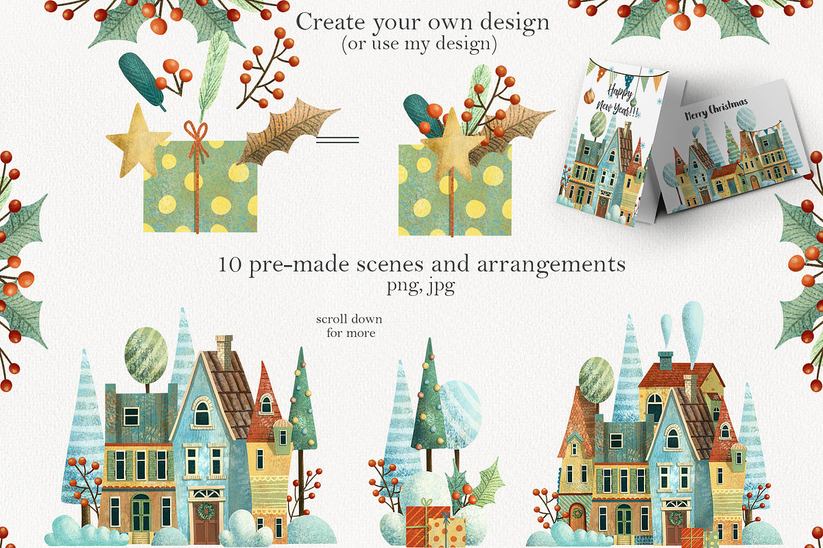 Christmas Village Set, a Decorative Illustration by Daria's Magic World (Photo 5 of 6)