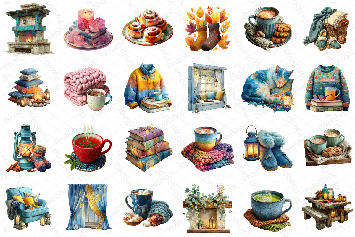 Watercolor Cozy Evening Clipart, an Illustration by DreamPrint404 (Photo 4 of 5)