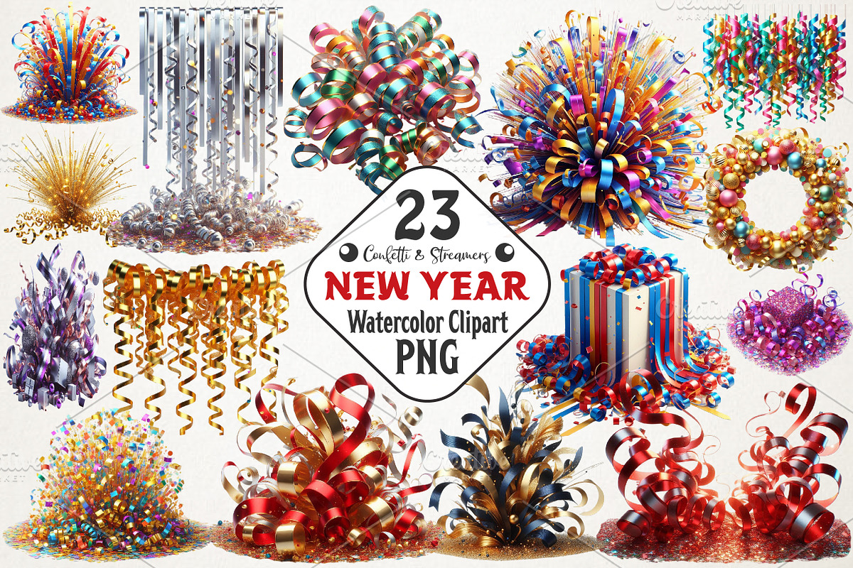 Confetti and Streamers New Year Clip, an Illustration by RobertsArt (Photo 1 of 4)