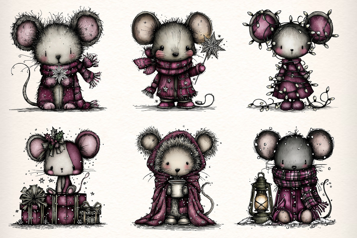 Whimsical Christmas Mouse Clipart, an Illustration by Dream Creation (Photo 4 of 7)