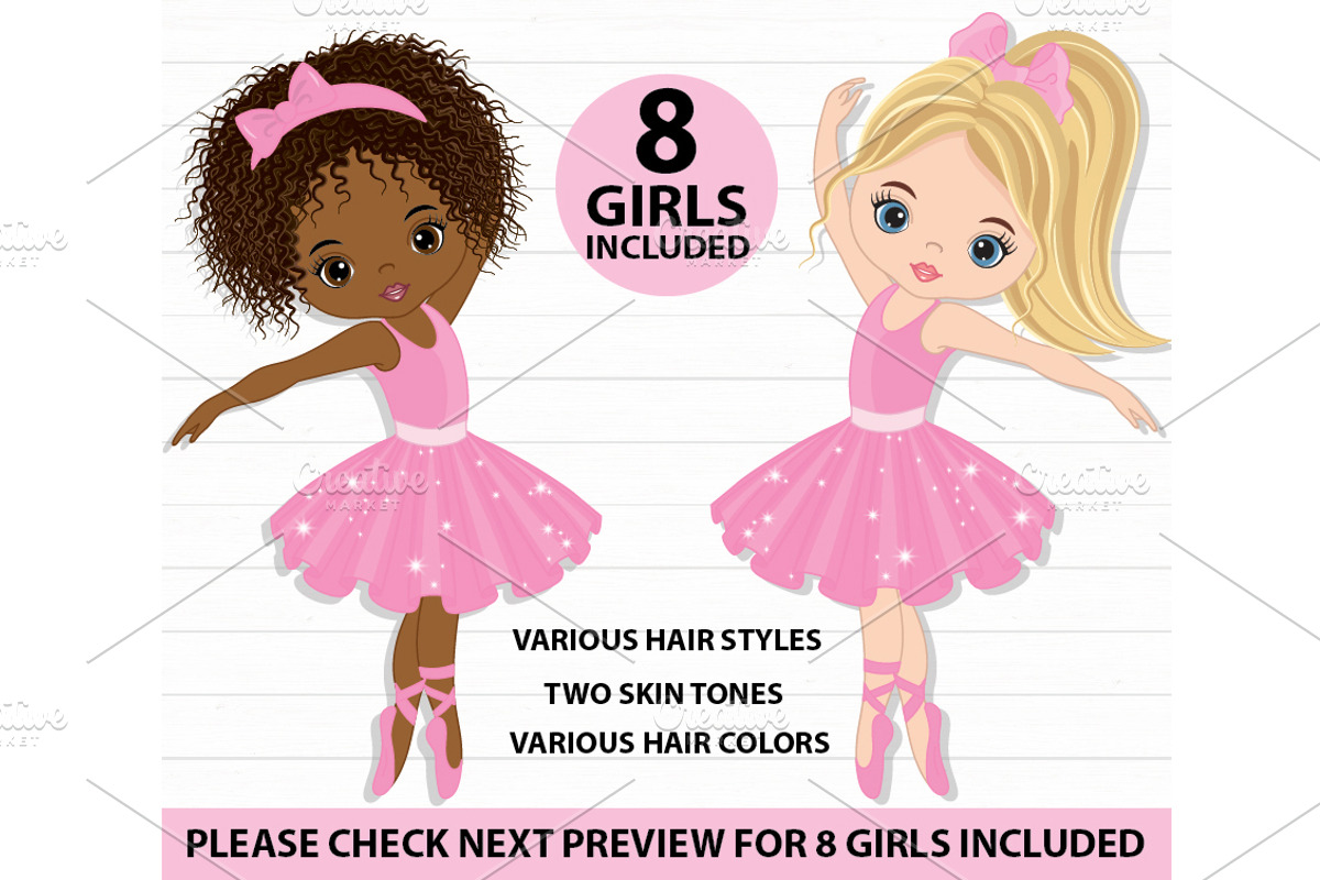 Vector Ballerina Girl Clipart, an Illustration by TheCreativeMill, image size:1200x800