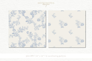 French Country Toile Florals - Blue