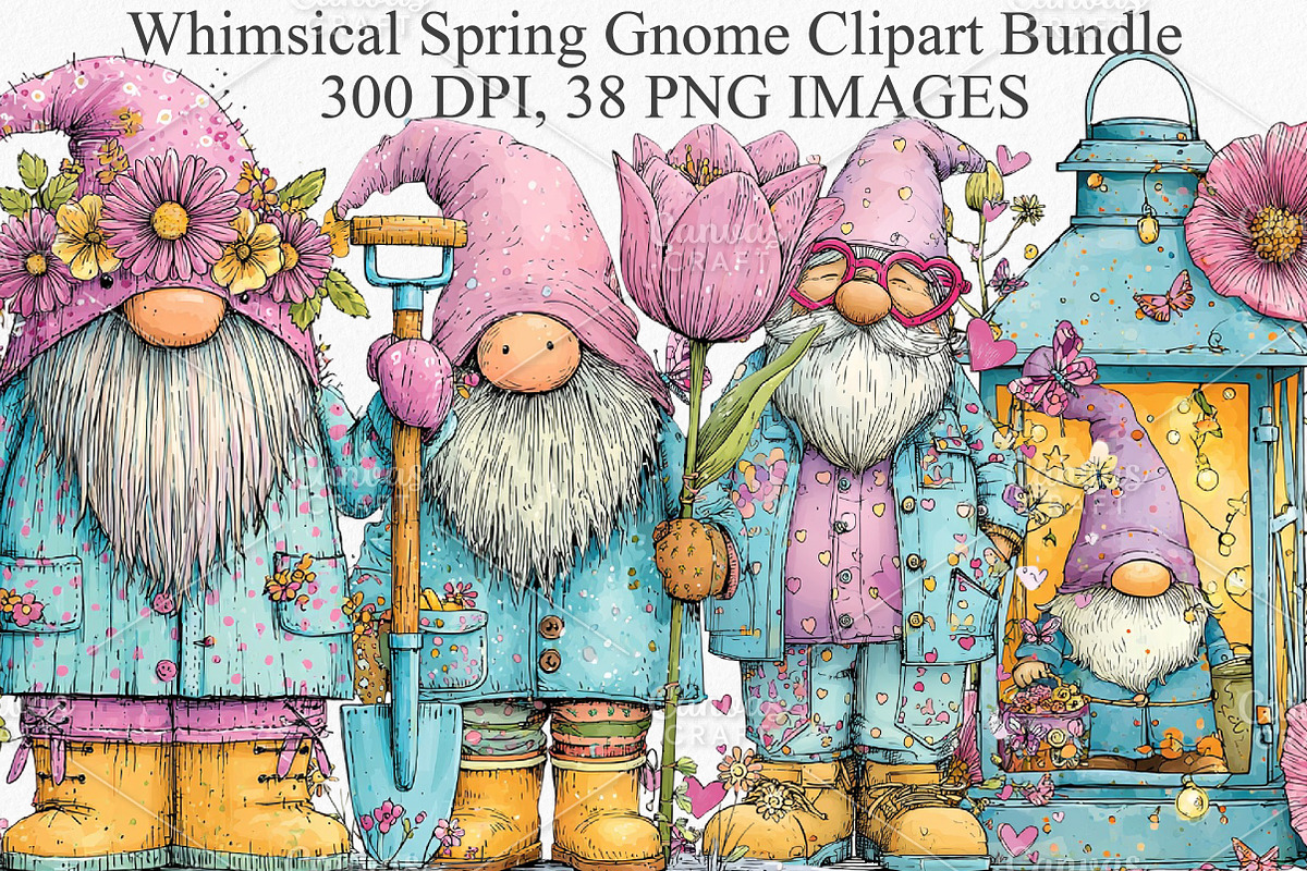 Whimsical Spring Gnome Clipart PNG, an Illustration by Canvas Craft (Photo 1 of 7)