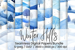 Winter Hills Seamless Digital, an Illustration by Mashimara
