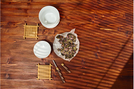Dried herbal tea leaves mixed with