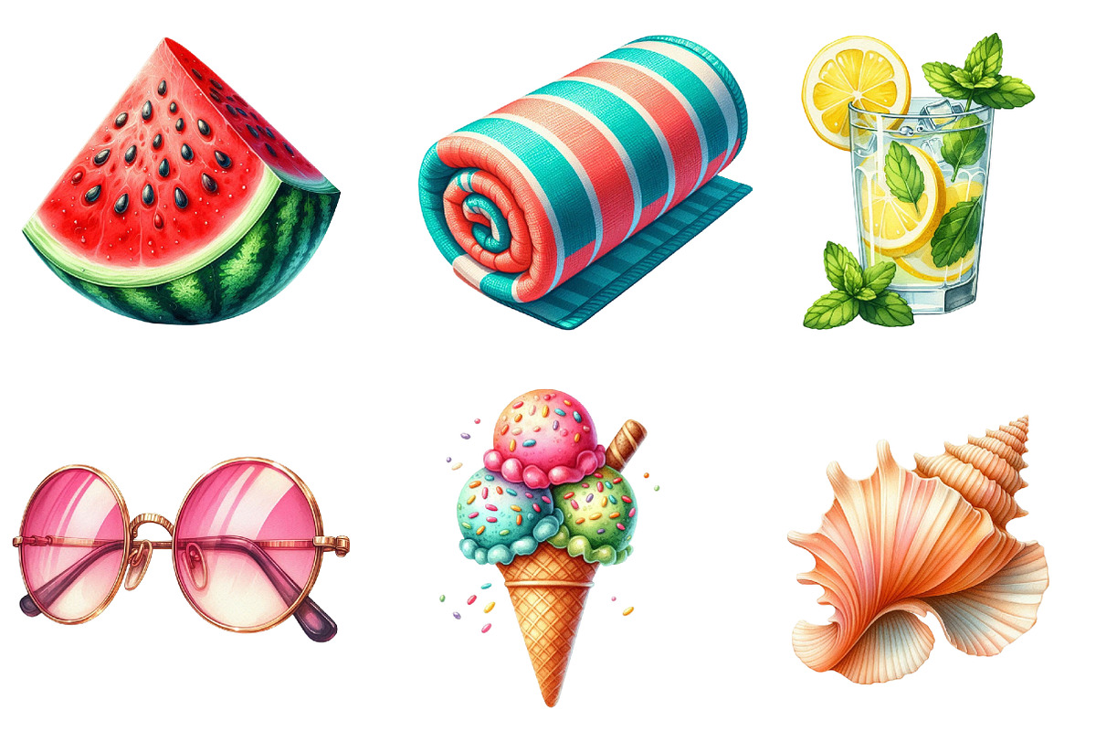 Sun-Kissed Summer Watercolor Clipart, an Illustration by Watercolor design (Photo 2 of 4)