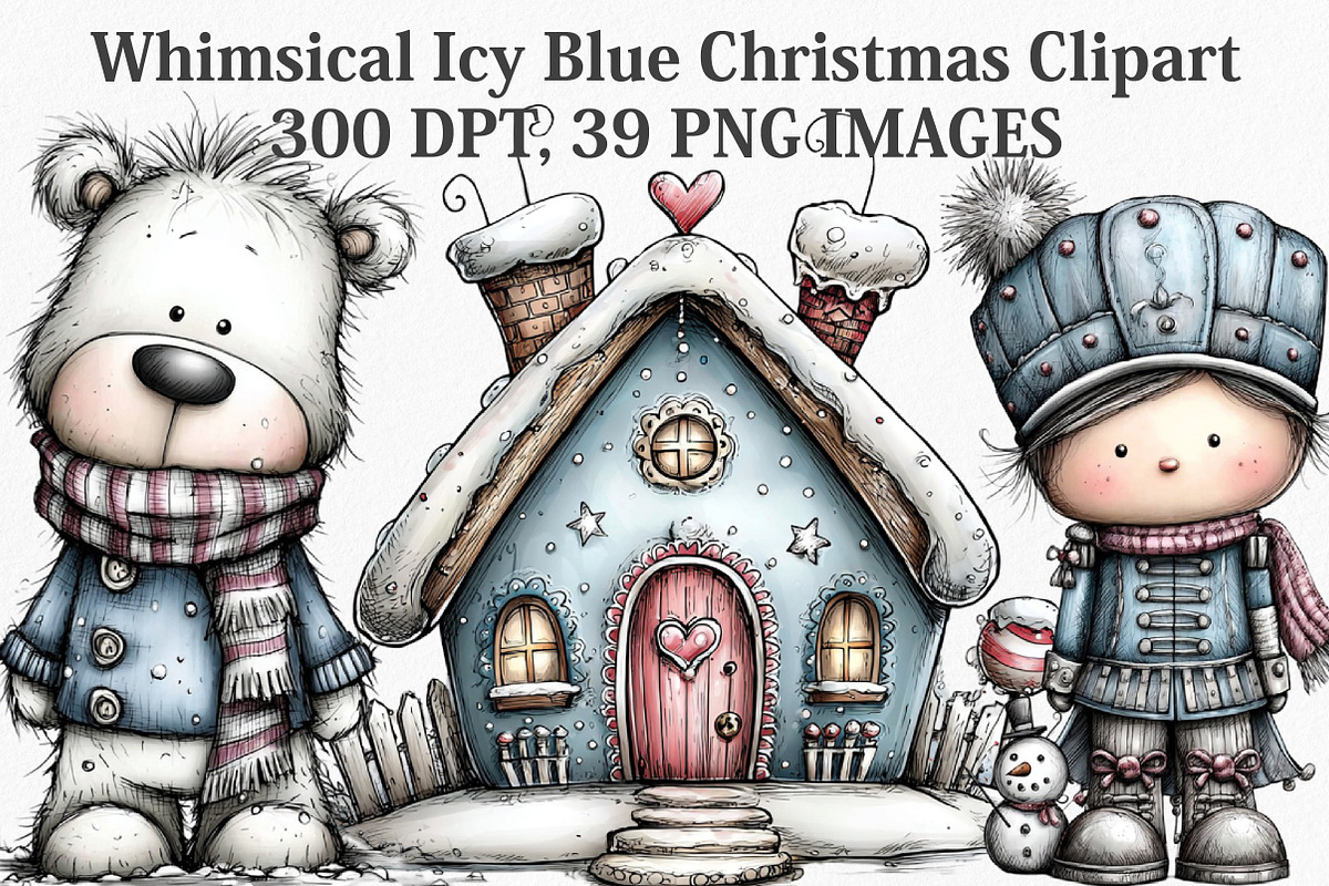 Whimsical Icy Blue Christmas Clipart, an Illustration by Canvas Craft (Photo 1 of 7)