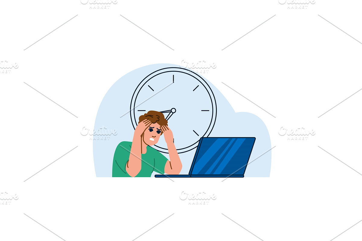 Stressed freelancer touching head, a Person Illustration by pikepicture