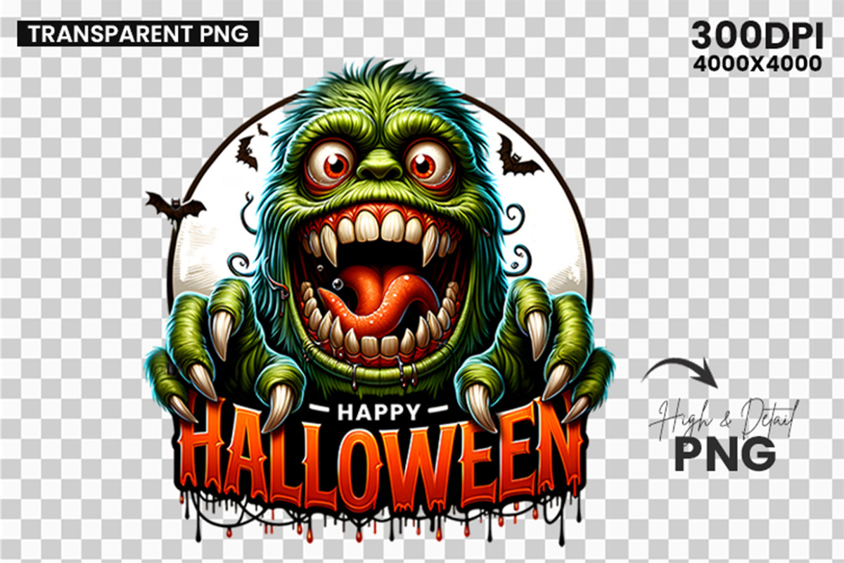 Happy Halloween Green Monster PNG, a Seasonal Illustration by Creative Arslan (Photo 1 of 3)