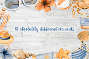 Watercolor Beach Set Clip Art, an Illustration by Sha1nee (Thumbnail 2 of 6)