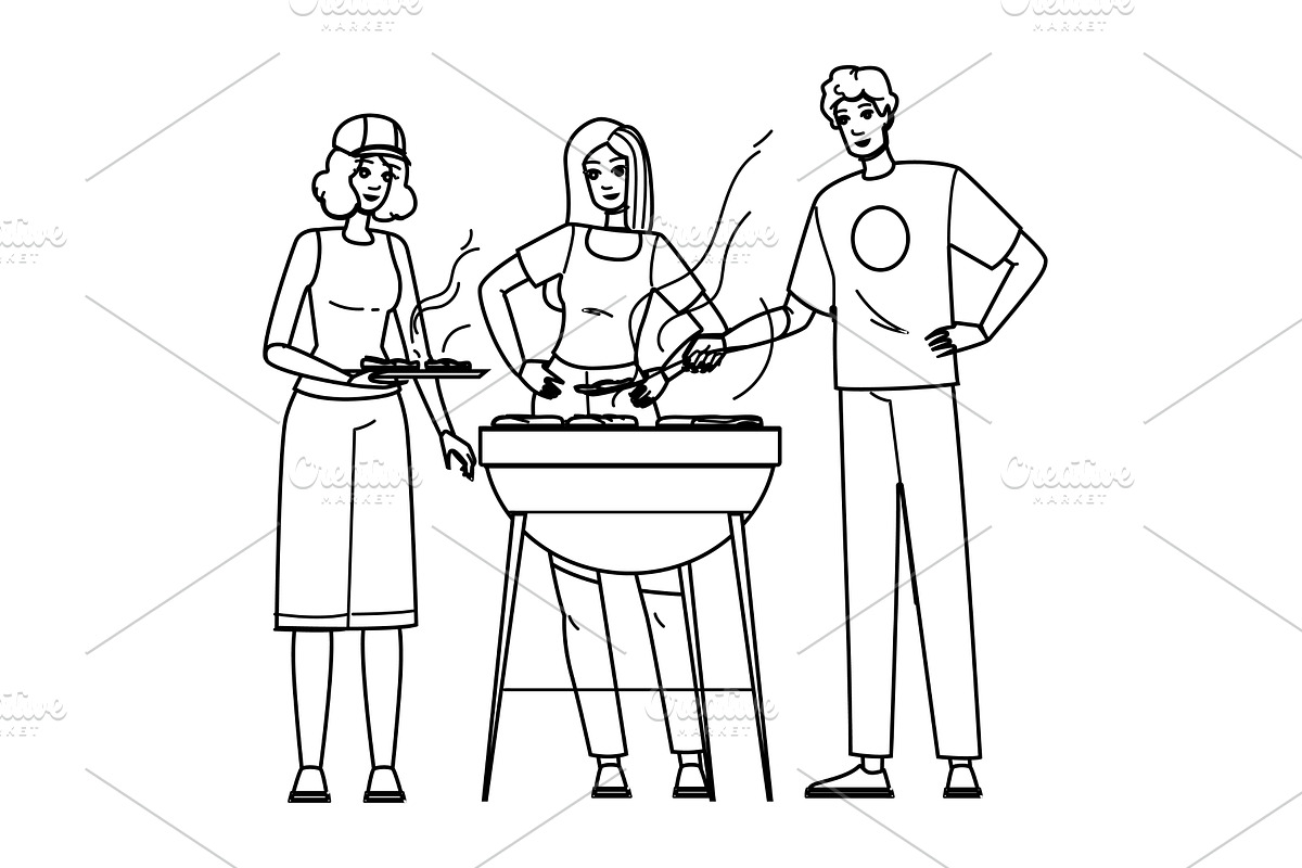 grill barbecue with friends vector, a Person Illustration by pikepicture
