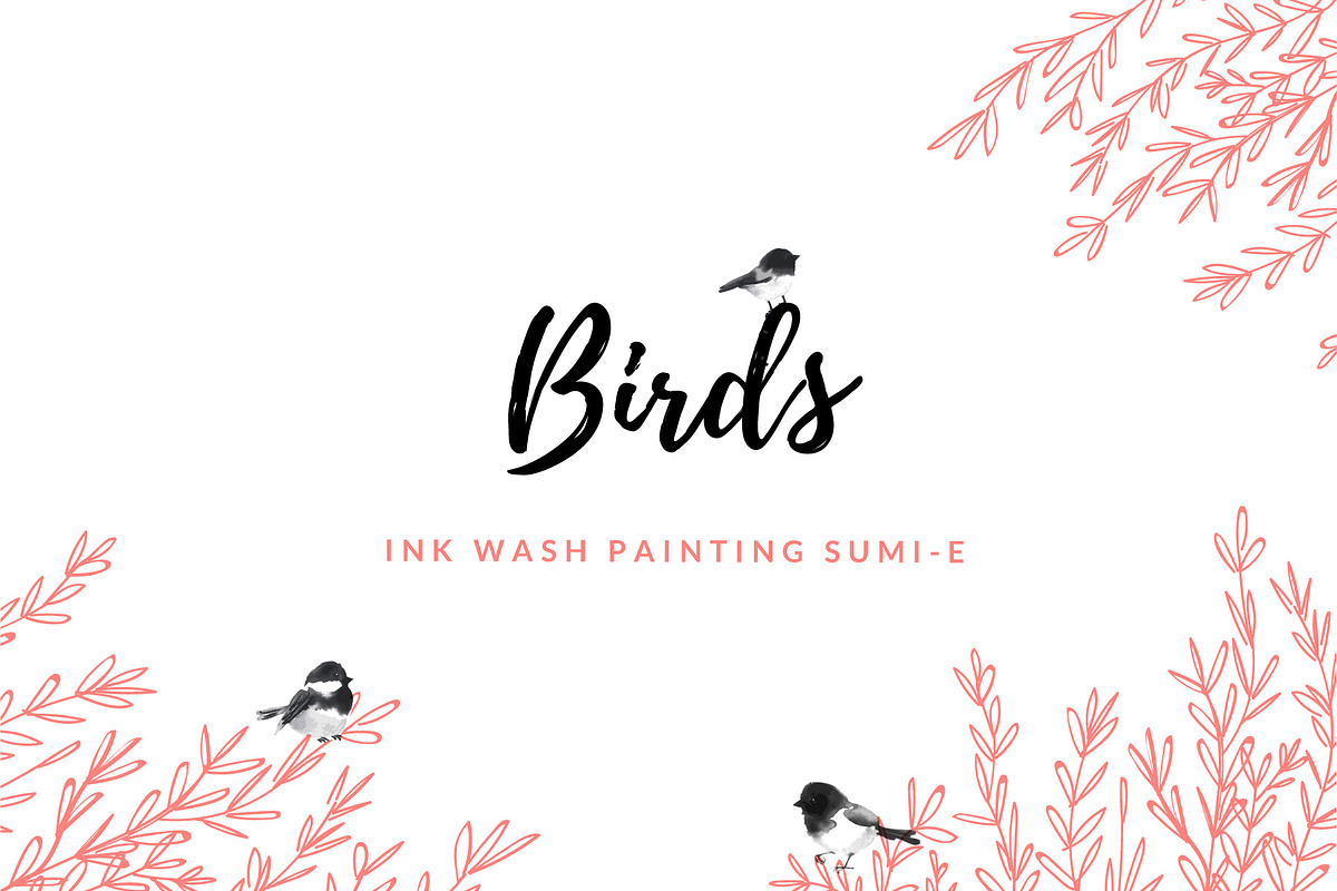 Japanese ink painting sumi-e. Birds., an Animal Illustration by Elina_Li (Photo 1 of 25)